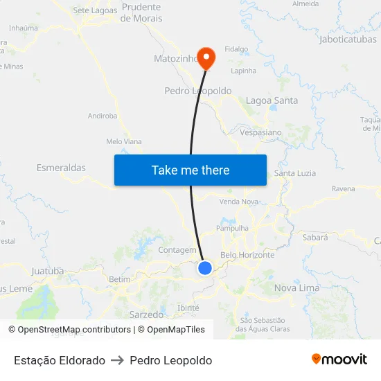 Estação Eldorado to Pedro Leopoldo map