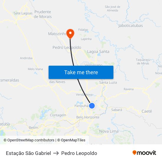 Estação São Gabriel to Pedro Leopoldo map