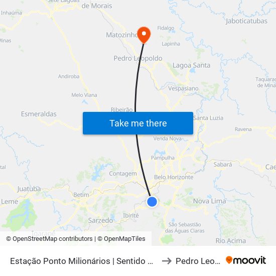 Estação Ponto Milionários | Sentido Anel Rodoviário to Pedro Leopoldo map