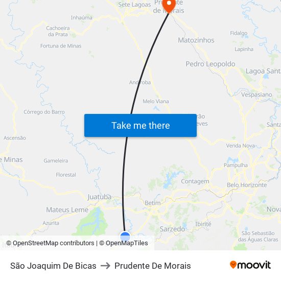 São Joaquim De Bicas to Prudente De Morais map