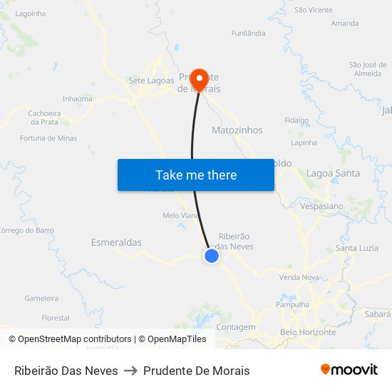 Ribeirão Das Neves to Prudente De Morais map