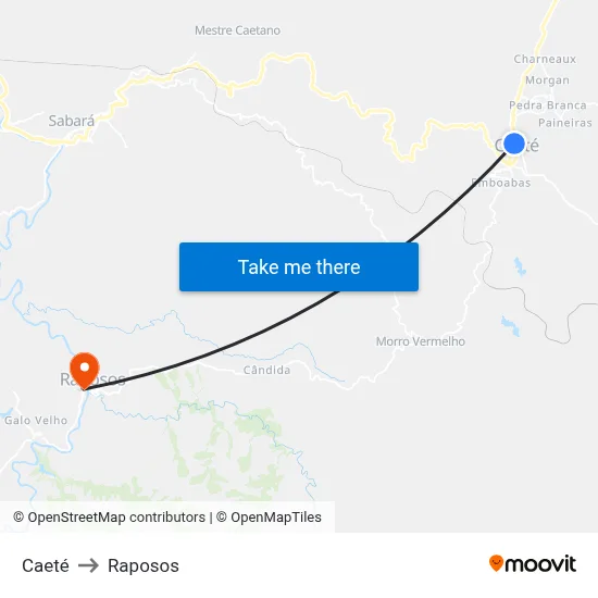 Caeté to Raposos map