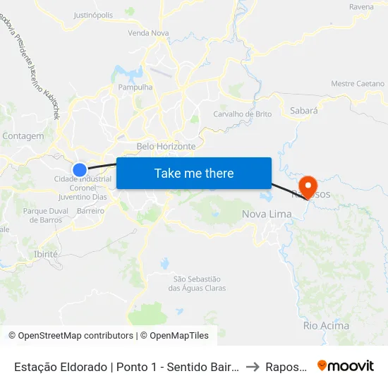 Estação Eldorado | Ponto 1 - Sentido Bairro to Raposos map