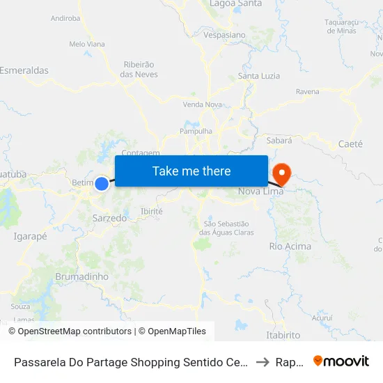Passarela Do Partage Shopping Sentido Centro De Betim/Br-381 to Raposos map