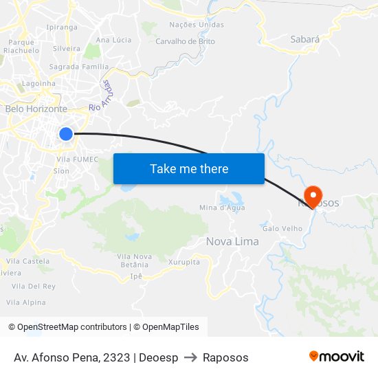 Av. Afonso Pena, 2323 | Deoesp to Raposos map
