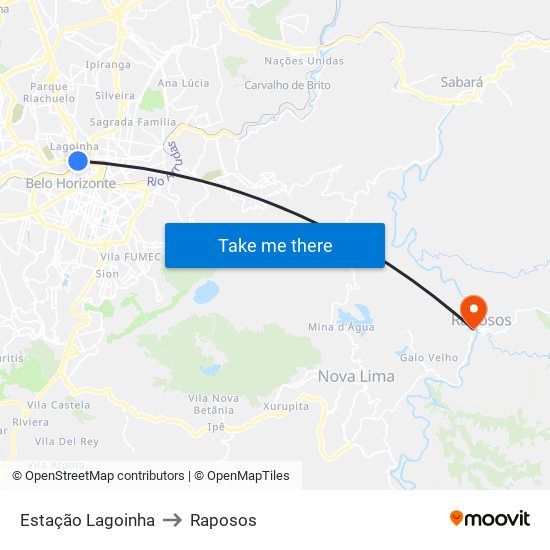 Estação Lagoinha to Raposos map