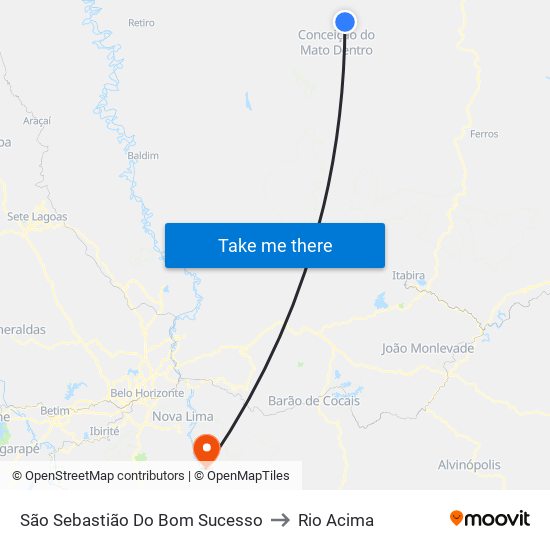 São Sebastião Do Bom Sucesso to Rio Acima map