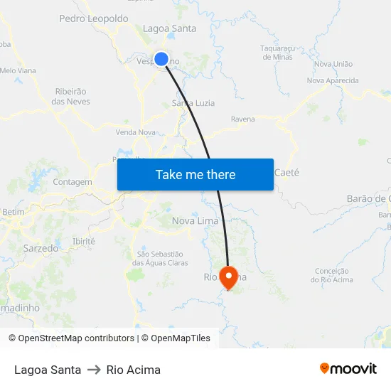 Lagoa Santa to Rio Acima map