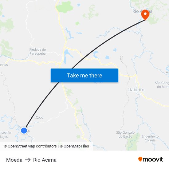 Moeda to Rio Acima map