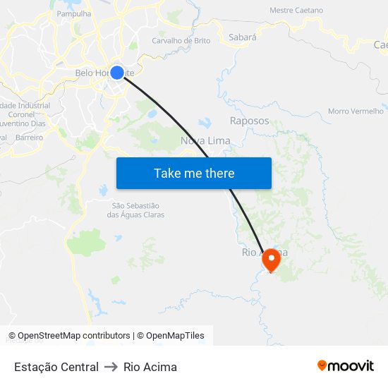 Estação Central to Rio Acima map