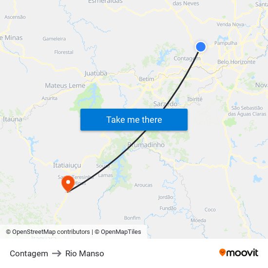 Contagem to Rio Manso map