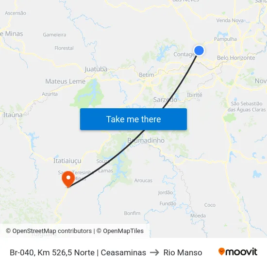 Br-040, Km 526,5 Norte | Ceasaminas to Rio Manso map
