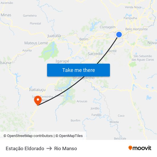 Estação Eldorado to Rio Manso map