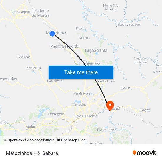 Matozinhos to Sabará map