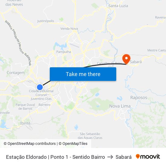 Estação Eldorado | Ponto 1 - Sentido Bairro to Sabará map