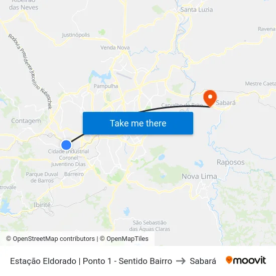 Estação Eldorado | Ponto 1 - Sentido Bairro to Sabará map