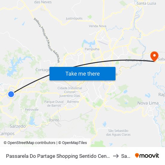 Passarela Do Partage Shopping Sentido Centro De Betim/Br-381 to Sabará map