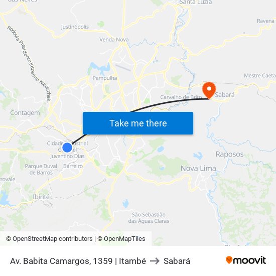 Av. Babita Camargos, 1359 | Itambé to Sabará map