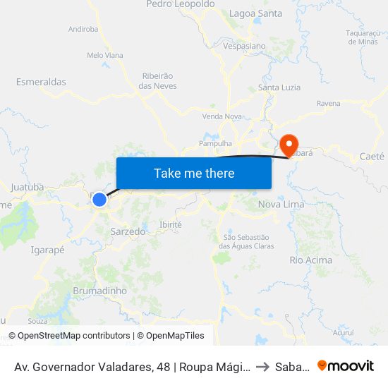 Av. Governador Valadares, 48 | Roupa Mágica to Sabará map