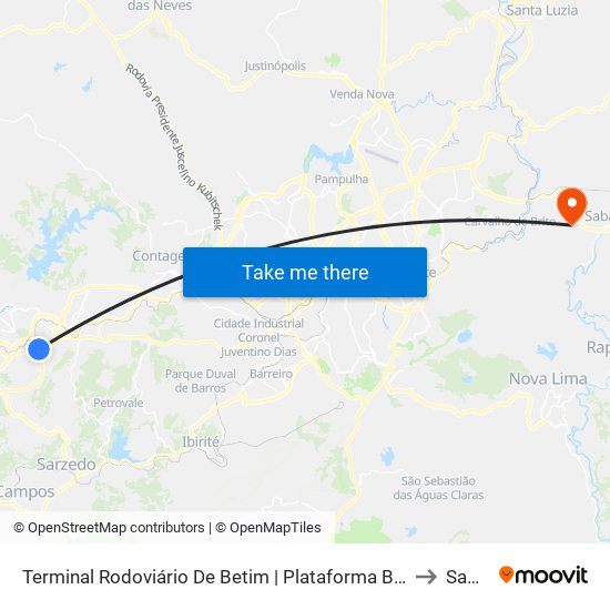 Terminal Rodoviário De Betim | Plataforma B1 - Sentido Bairro to Sabará map