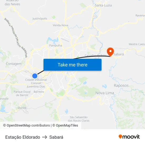 Estação Eldorado to Sabará map