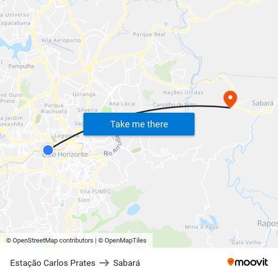 Estação Carlos Prates to Sabará map