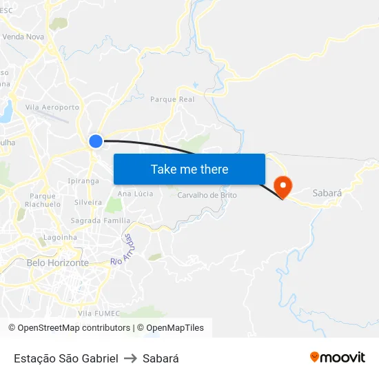 Estação São Gabriel to Sabará map