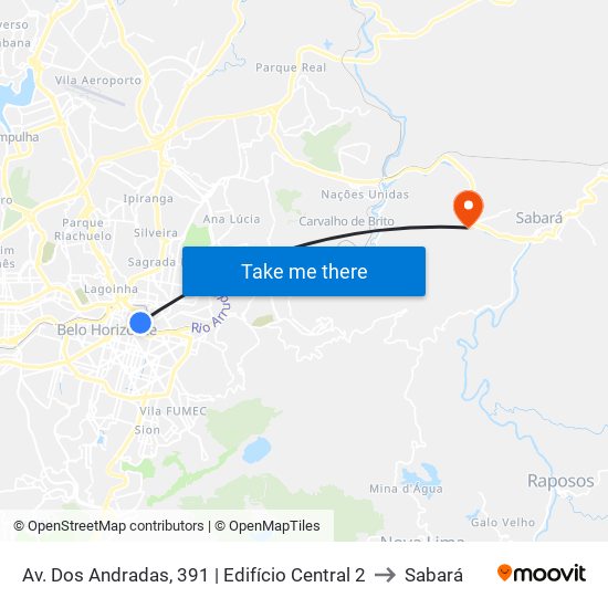 Av. Dos Andradas, 391 | Edifício Central 2 to Sabará map