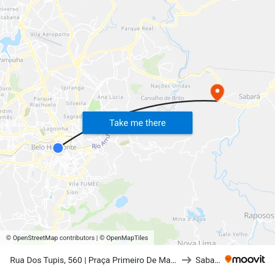 Rua Dos Tupis, 560 | Praça Primeiro De Maio 2 to Sabará map
