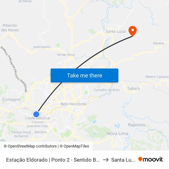 Estação Eldorado | Ponto 2 - Sentido Bairro to Santa Luzia map