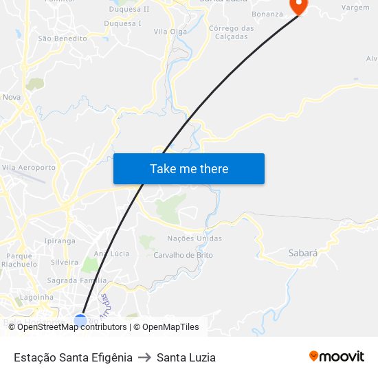 Estação Santa Efigênia to Santa Luzia map