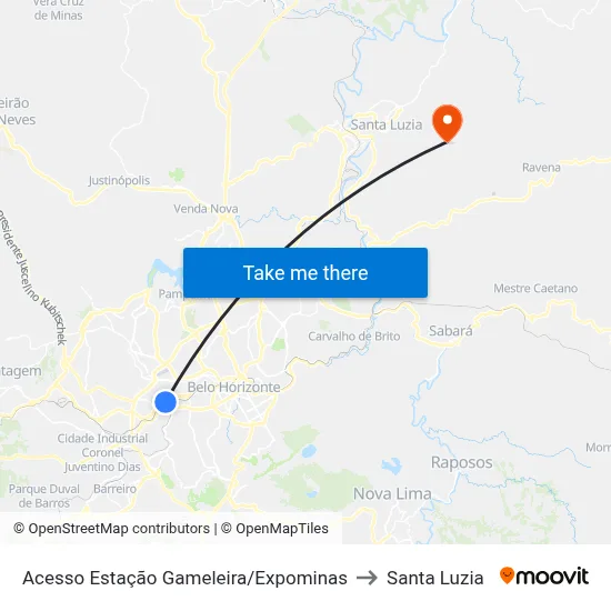 Acesso Estação Gameleira/Expominas to Santa Luzia map