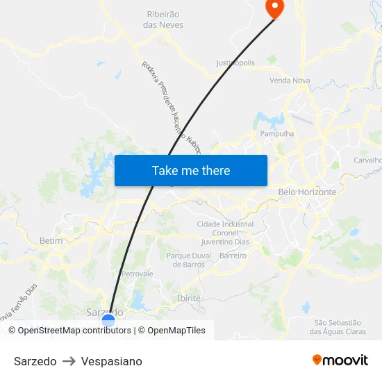 Sarzedo to Vespasiano map