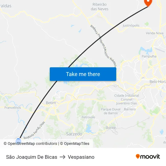 São Joaquim De Bicas to Vespasiano map
