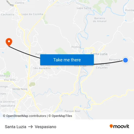 Santa Luzia to Vespasiano map