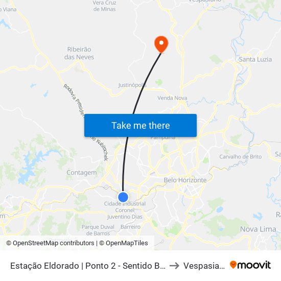 Estação Eldorado | Ponto 2 - Sentido Bairro to Vespasiano map