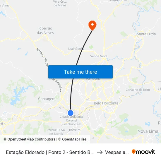 Estação Eldorado | Ponto 2 - Sentido Bairro to Vespasiano map