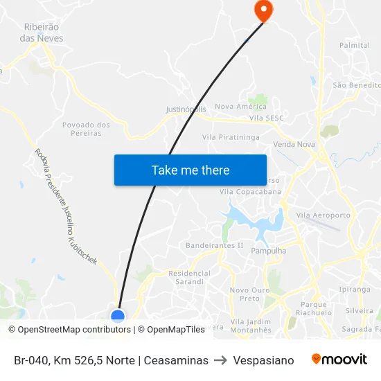 Br-040, Km 526,5 Norte | Ceasaminas to Vespasiano map