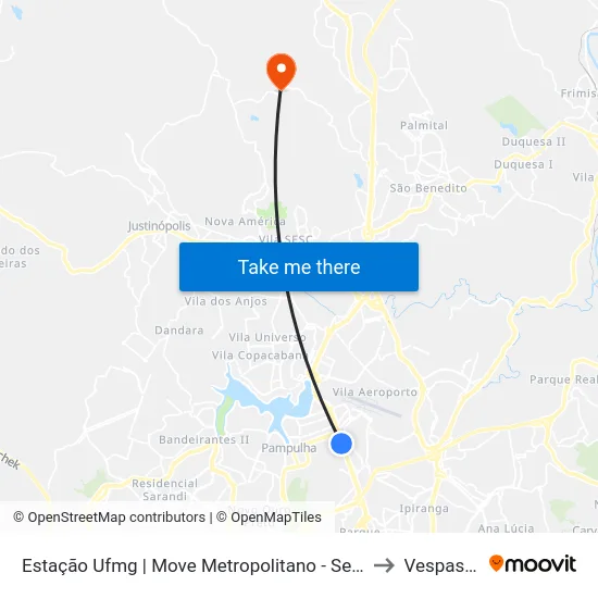 Estação Ufmg | Move Metropolitano - Sentido Centro to Vespasiano map