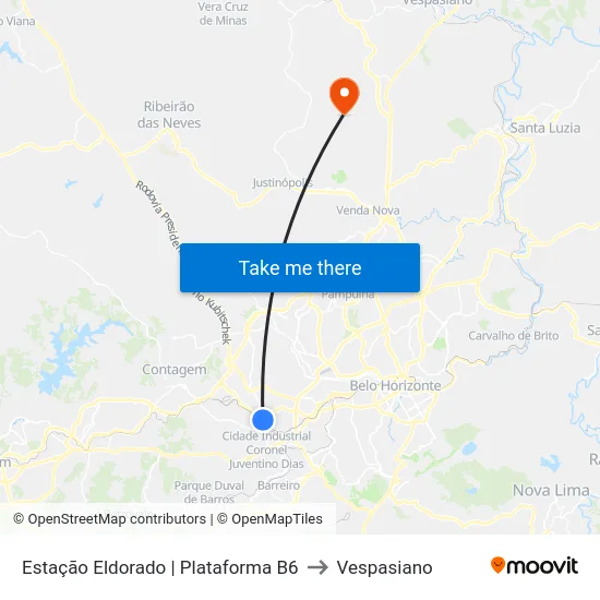 Estação Eldorado | Plataforma B6 to Vespasiano map