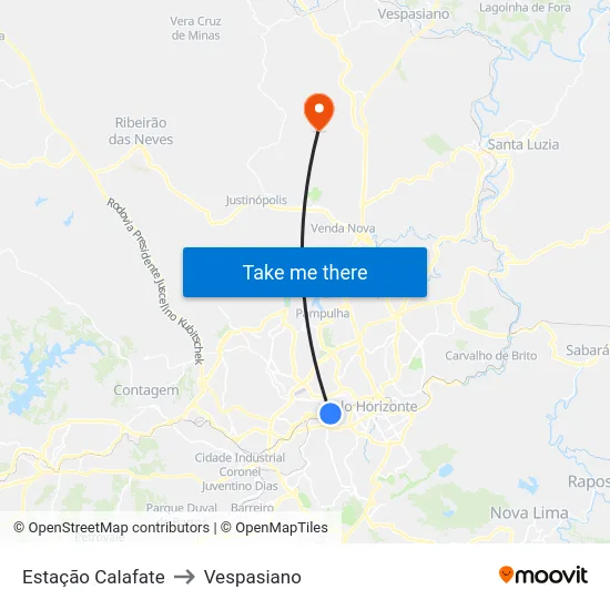 Estação Calafate to Vespasiano map