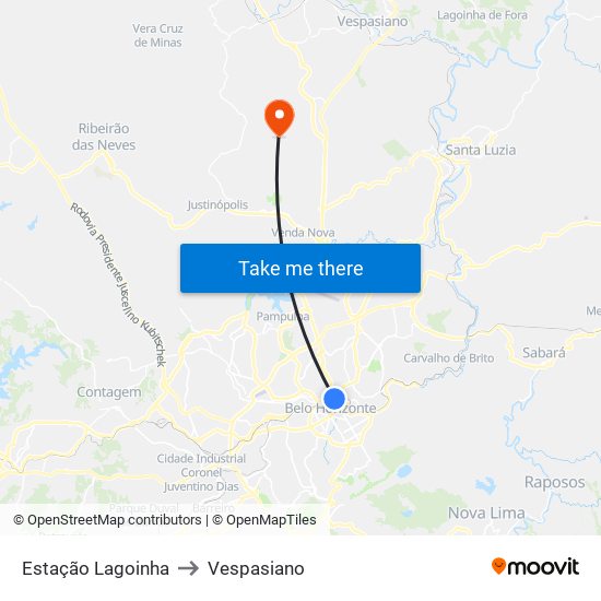 Estação Lagoinha to Vespasiano map