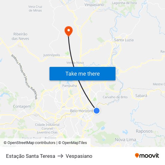 Estação Santa Teresa to Vespasiano map