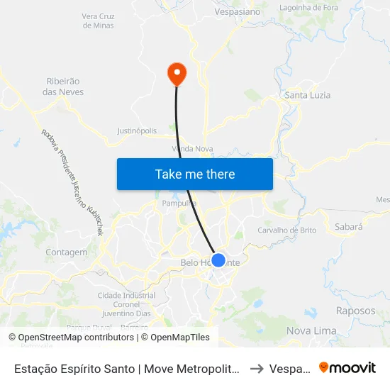 Estação Espírito Santo | Move Metropolitano - Plataforma 2 B to Vespasiano map