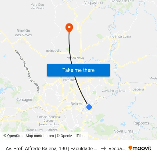 Av. Prof. Alfredo Balena, 190 | Faculdade De Medicina Ufmg 2 to Vespasiano map