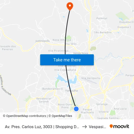 Av. Pres. Carlos Luz, 3003 | Shopping Del Rey 1 to Vespasiano map