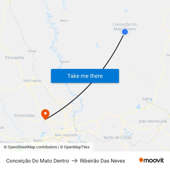 Conceição Do Mato Dentro to Ribeirão Das Neves map