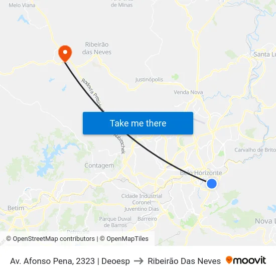 Av. Afonso Pena, 2323 | Deoesp to Ribeirão Das Neves map