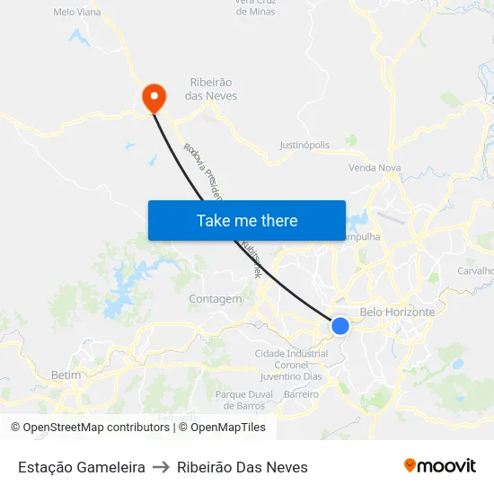 Estação Gameleira to Ribeirão Das Neves map