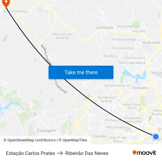 Estação Carlos Prates to Ribeirão Das Neves map